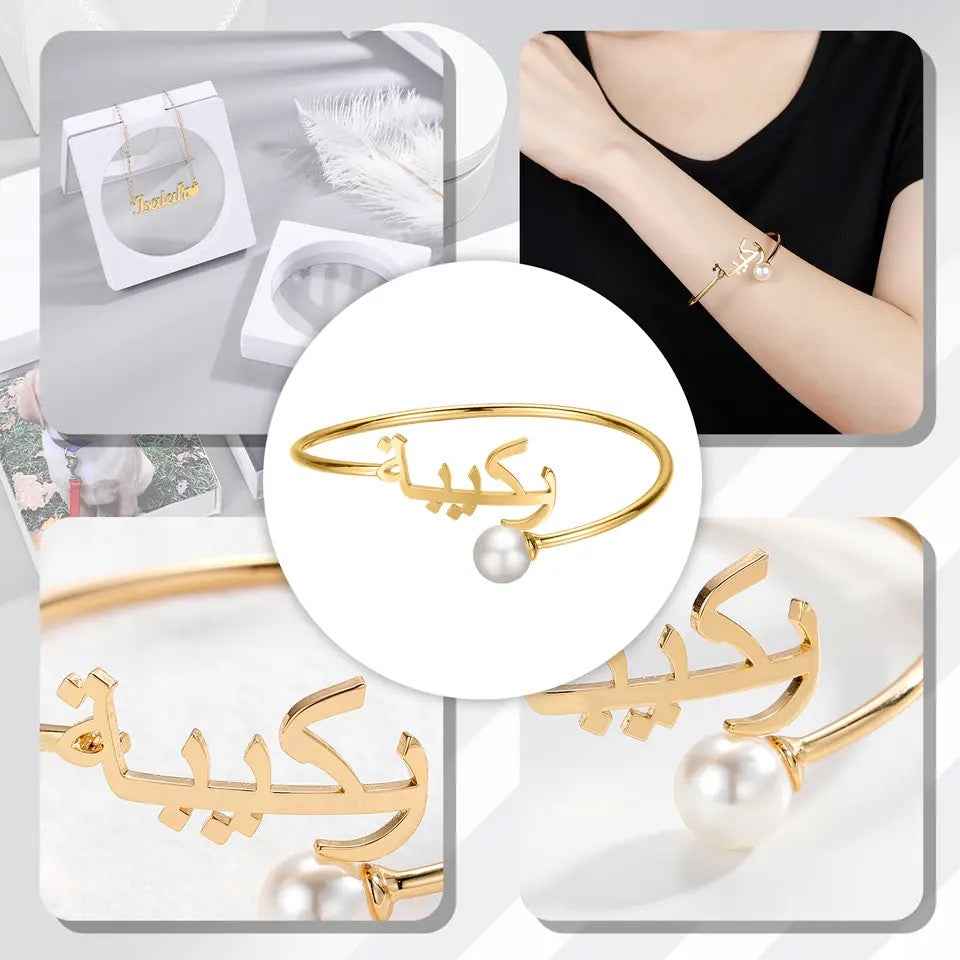 Personalized Name Bangle With White Stone - Creative Collection